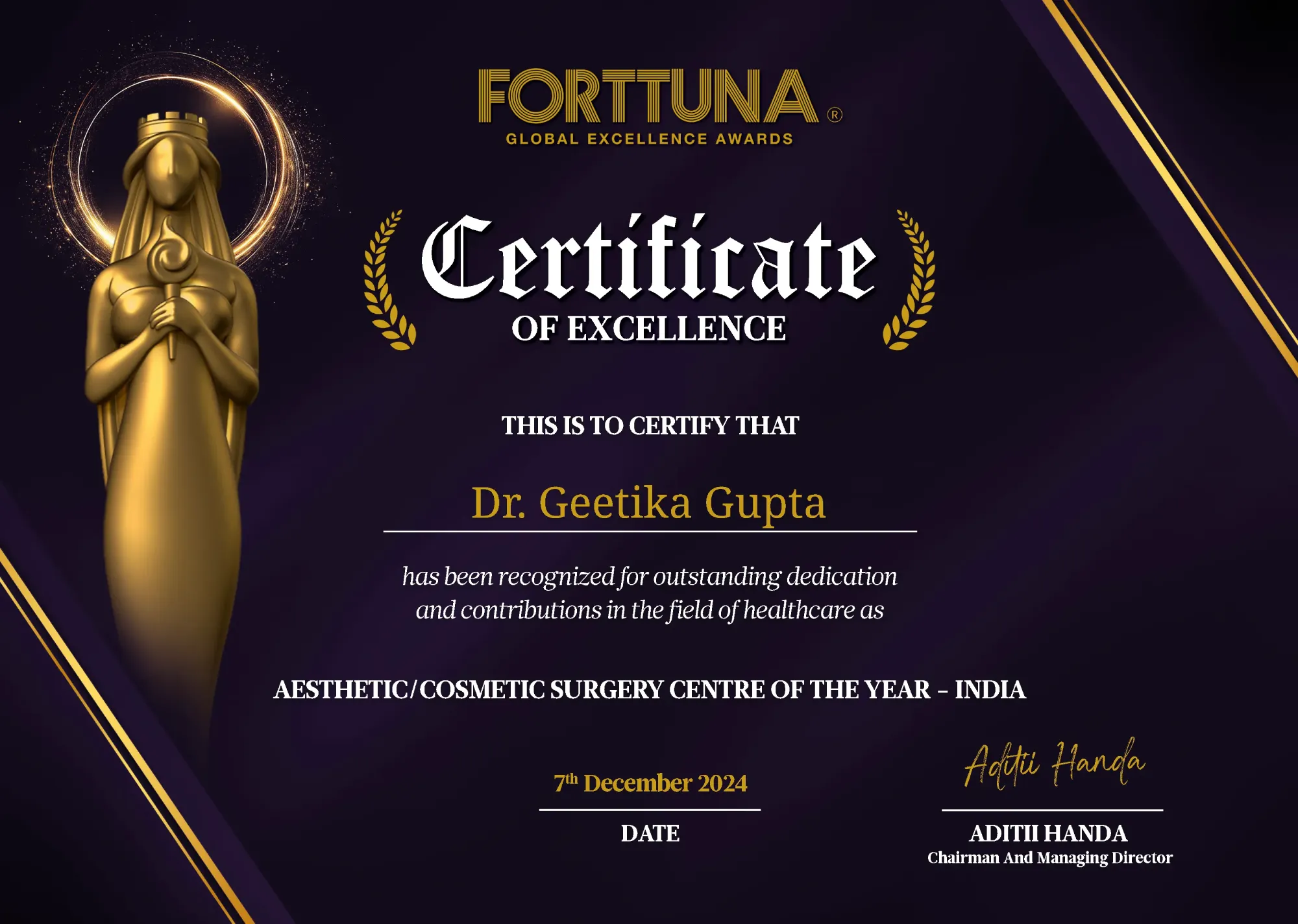 Dr. Geetika Gupta Certificate